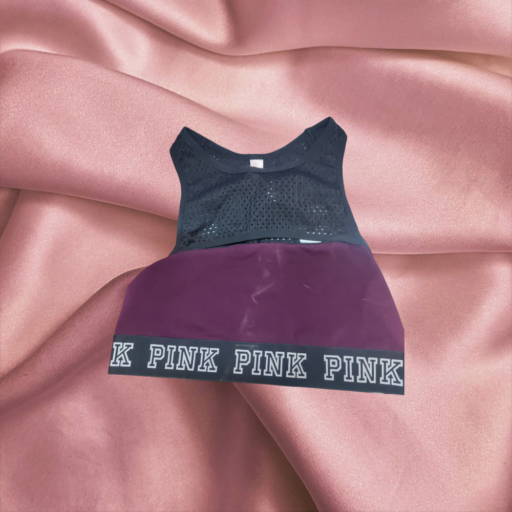 PINK Burgundy and black mesh sports bra-size S
